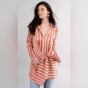 BUCKLE BLACK Striped Chiffon Tunic Top women’s size XS color Salmon Cream (1930)